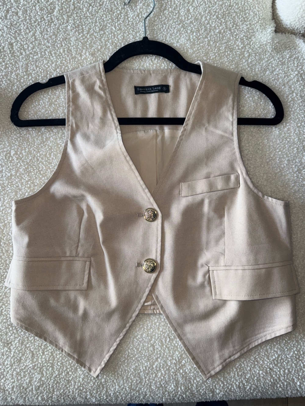 Beige Tailored Button Vest Size Small | Gold Button Waistcoat Office Chic